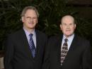 Retiring ARRL Roanoke Division Dennis Bodson, W4PWF (right), and his successor as Director, Dr Jim Boehner, N2ZZ.